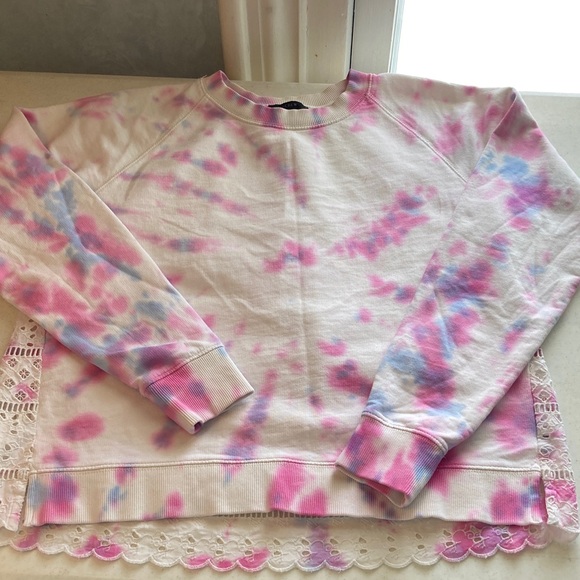 J. Crew Tops - J. Crew Pink & White Tie Dye Crewneck: Lace Back